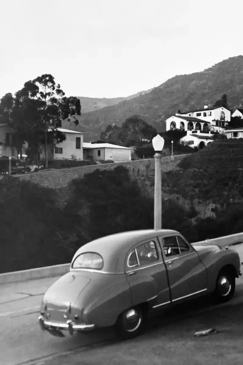1950s Austin Car Driving Up Hollywood Hills Wall Art