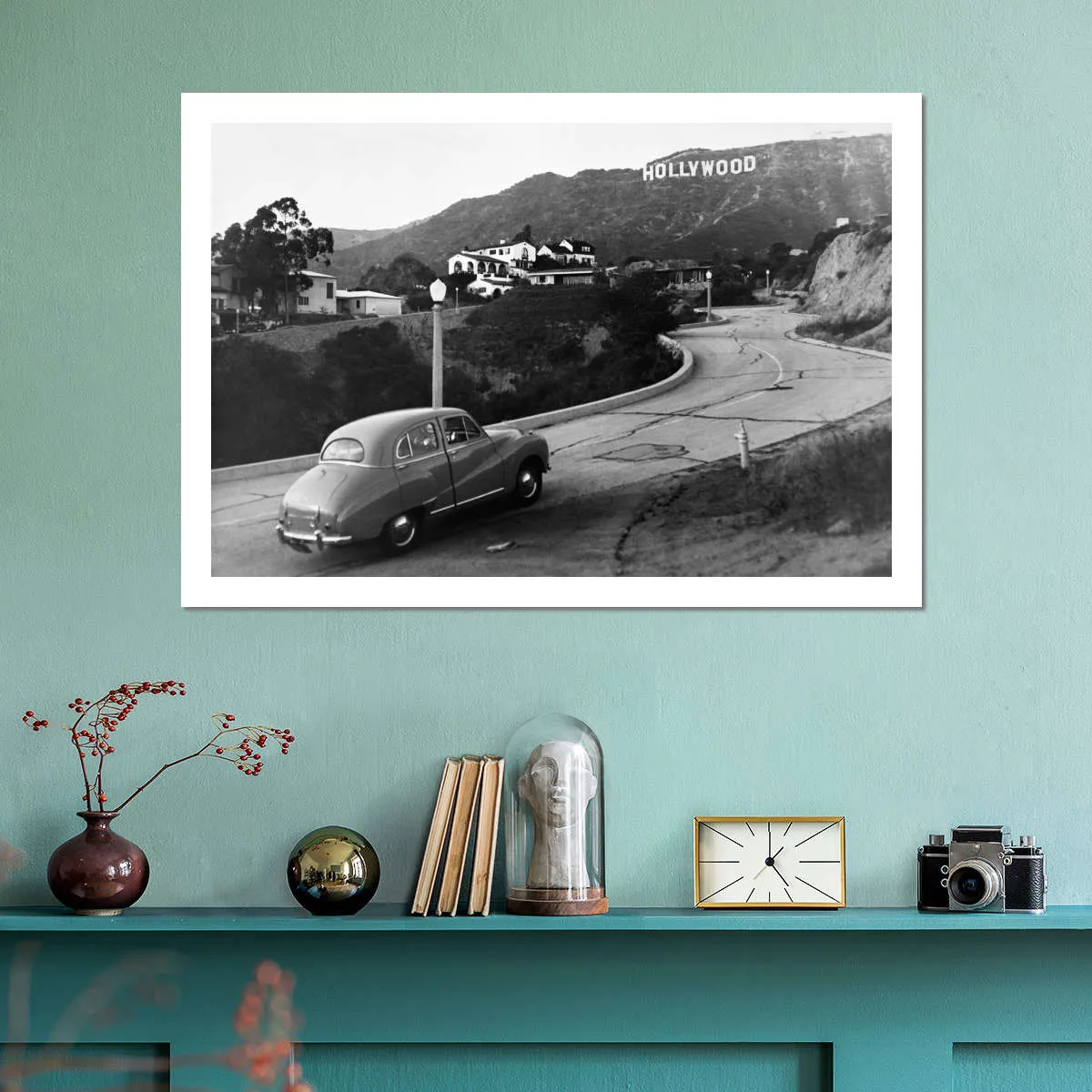 1950s Austin Car Driving Up Hollywood Hills Wall Art