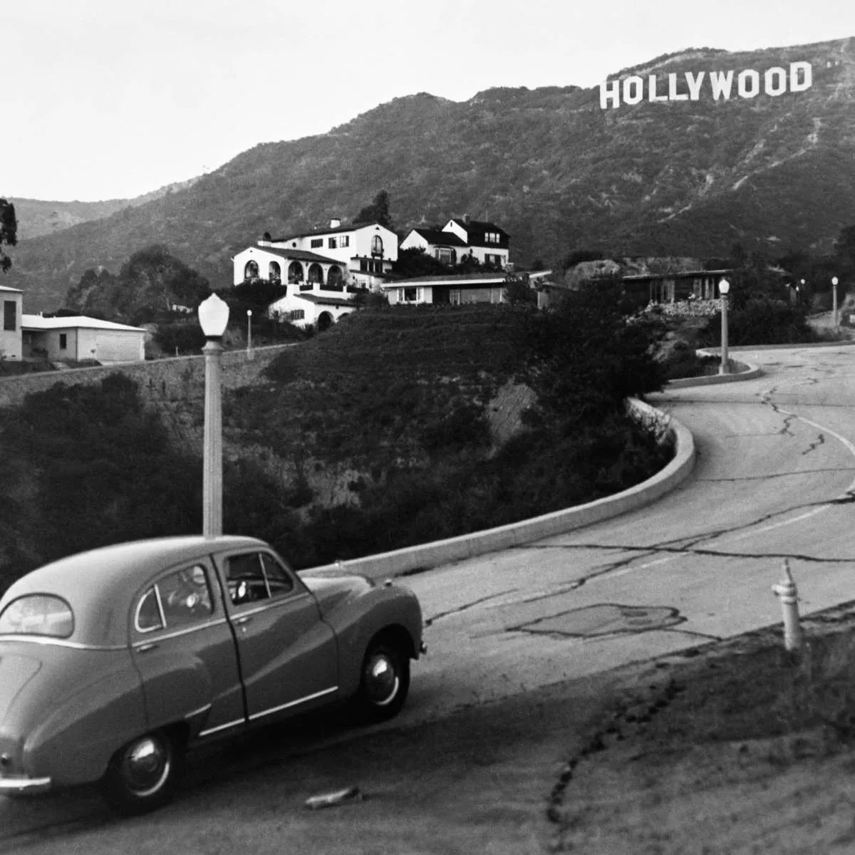1950s Austin Car Driving Up Hollywood Hills Wall Art