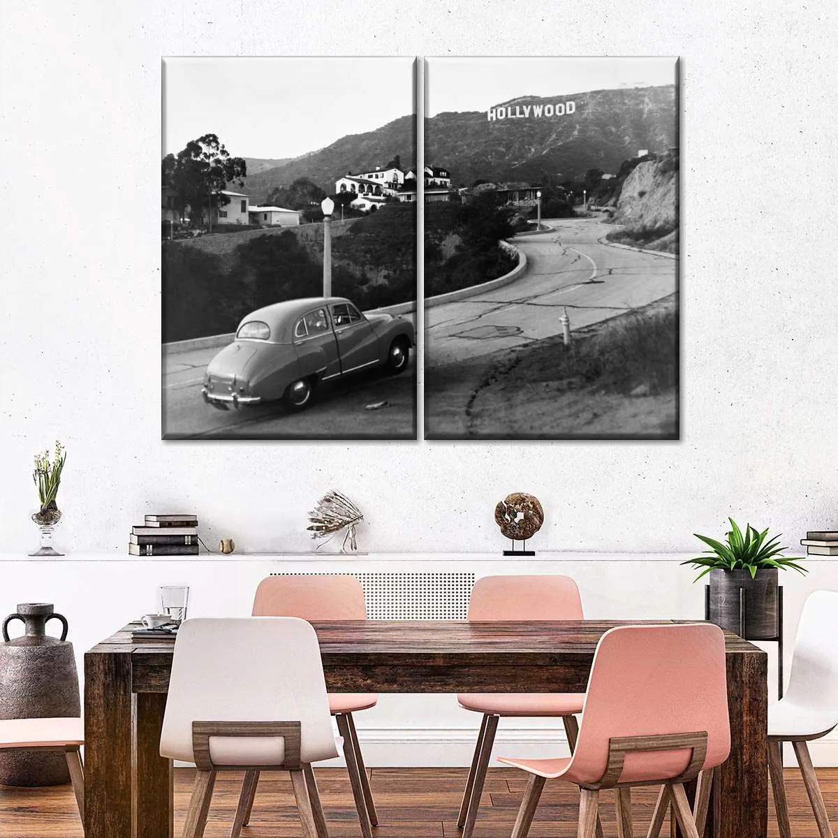 1950s Austin Car Driving Up Hollywood Hills Wall Art