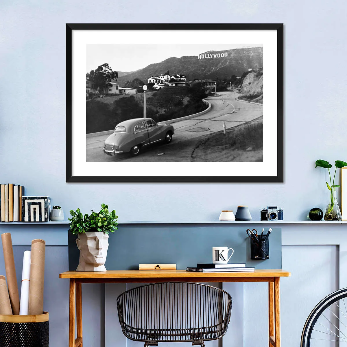 1950s Austin Car Driving Up Hollywood Hills Wall Art