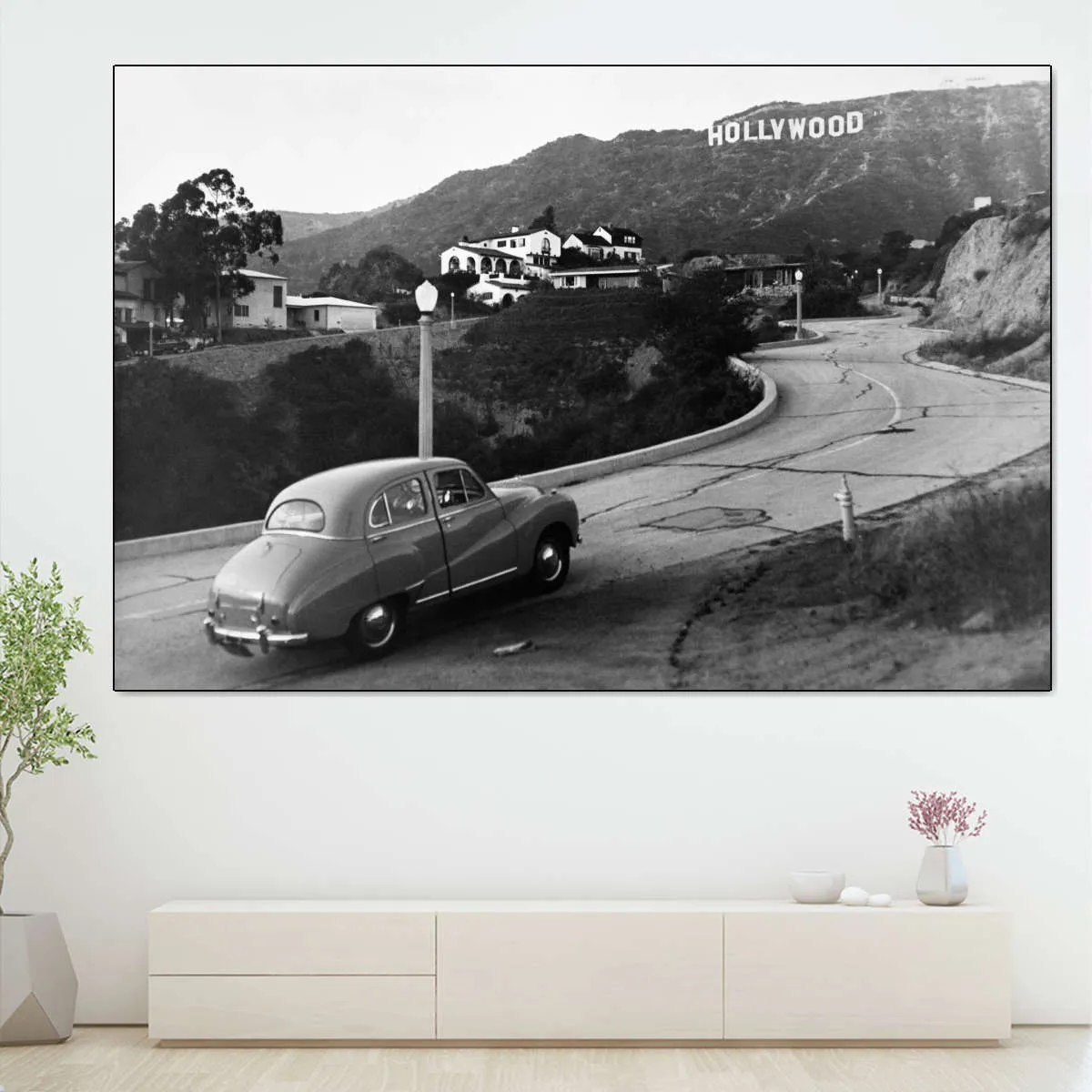 1950s Austin Car Driving Up Hollywood Hills Wall Art