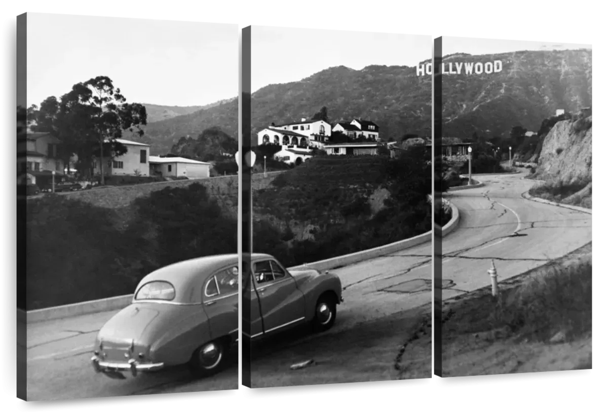 1950s Austin Car Driving Up Hollywood Hills Wall Art