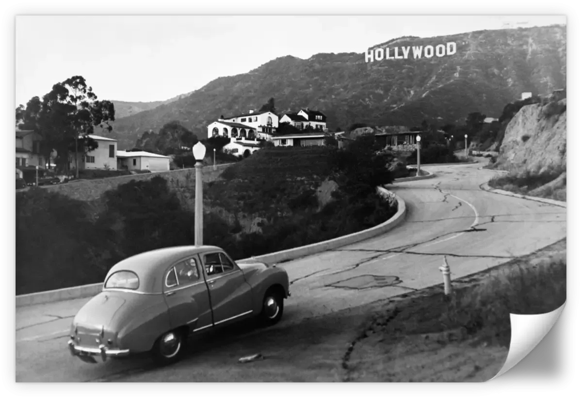 1950s Austin Car Driving Up Hollywood Hills Wall Art