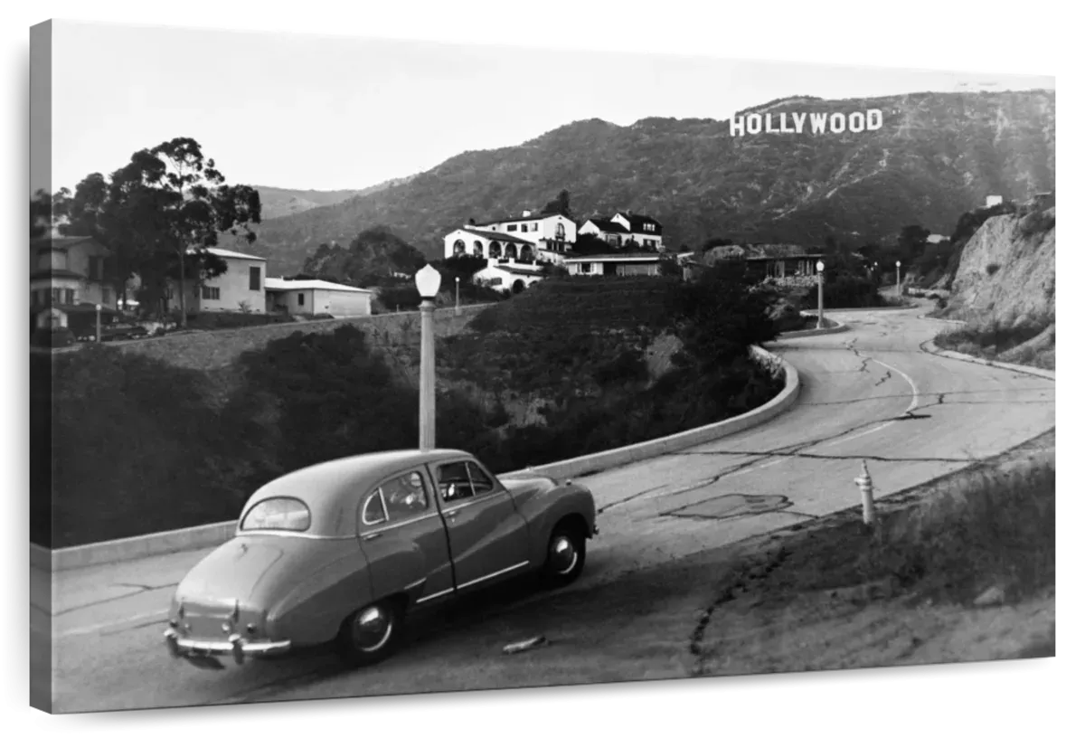 1950s Austin Car Driving Up Hollywood Hills Wall Art