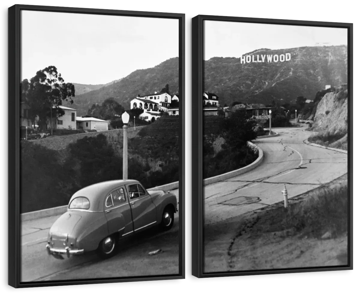 1950s Austin Car Driving Up Hollywood Hills Wall Art