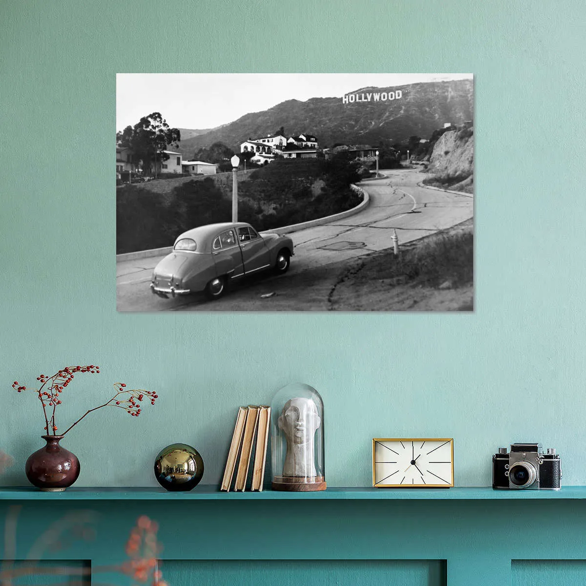 1950s Austin Car Driving Up Hollywood Hills Wall Art