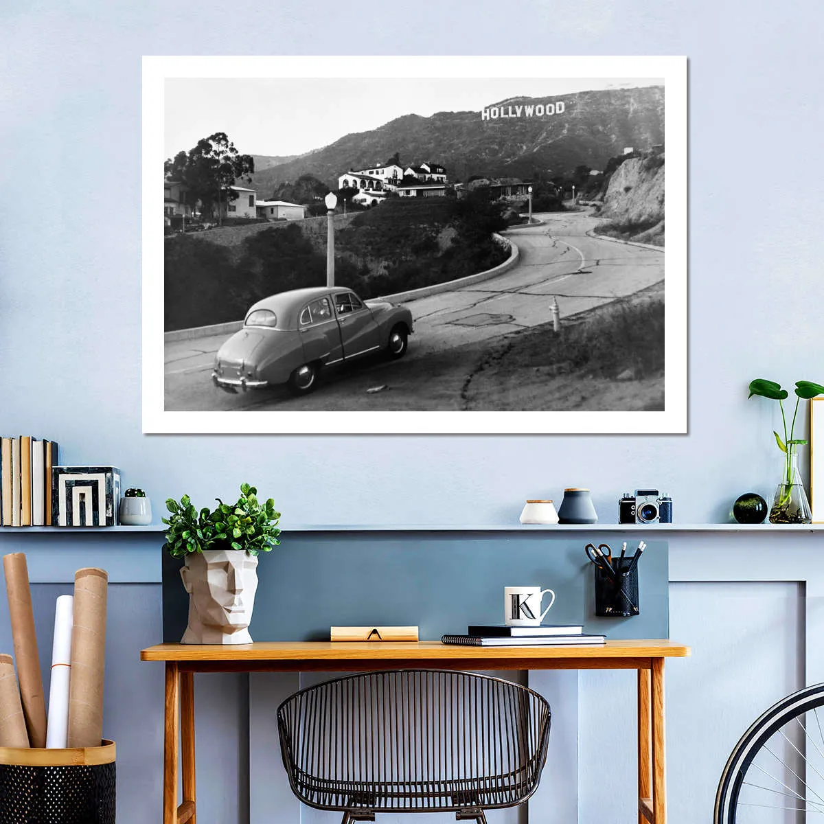 1950s Austin Car Driving Up Hollywood Hills Wall Art