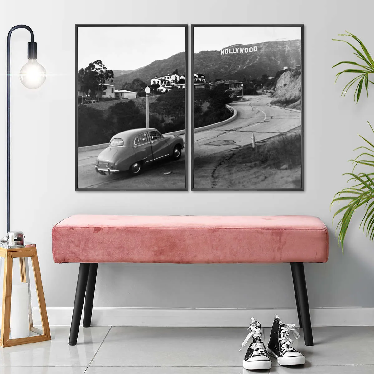 1950s Austin Car Driving Up Hollywood Hills Wall Art