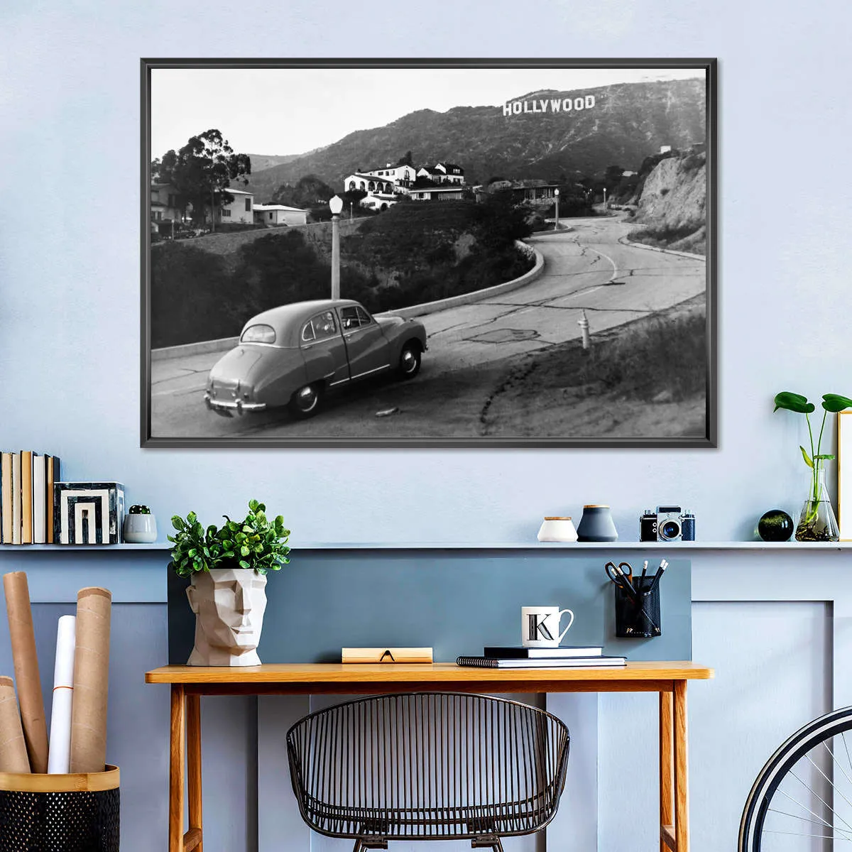1950s Austin Car Driving Up Hollywood Hills Wall Art