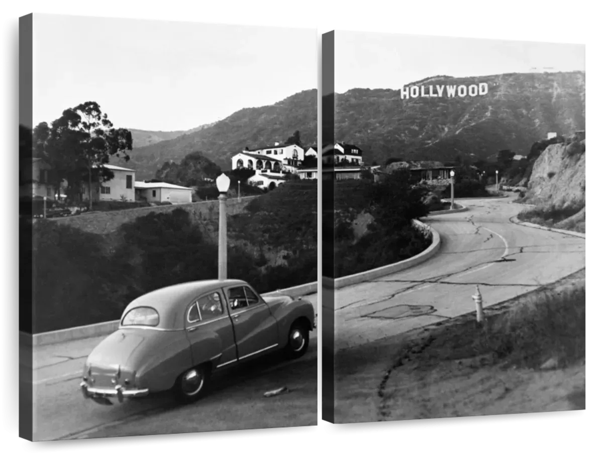 1950s Austin Car Driving Up Hollywood Hills Wall Art