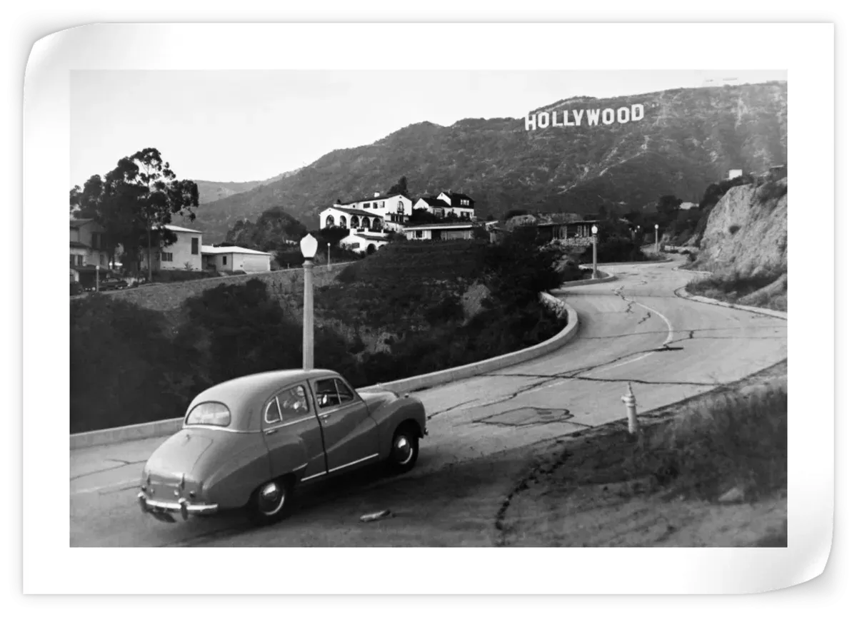 1950s Austin Car Driving Up Hollywood Hills Wall Art