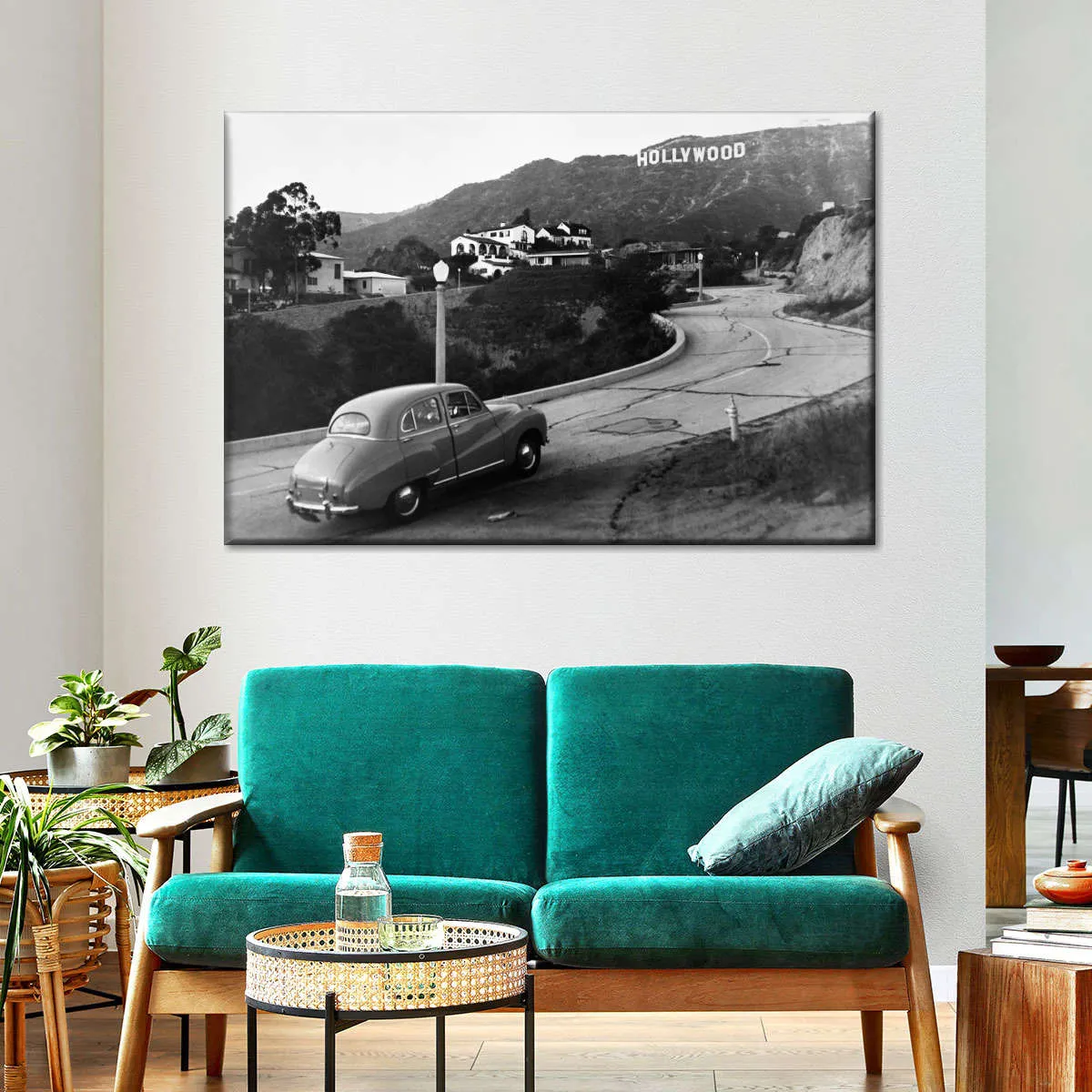 1950s Austin Car Driving Up Hollywood Hills Wall Art