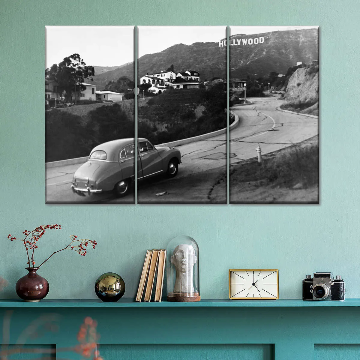 1950s Austin Car Driving Up Hollywood Hills Wall Art