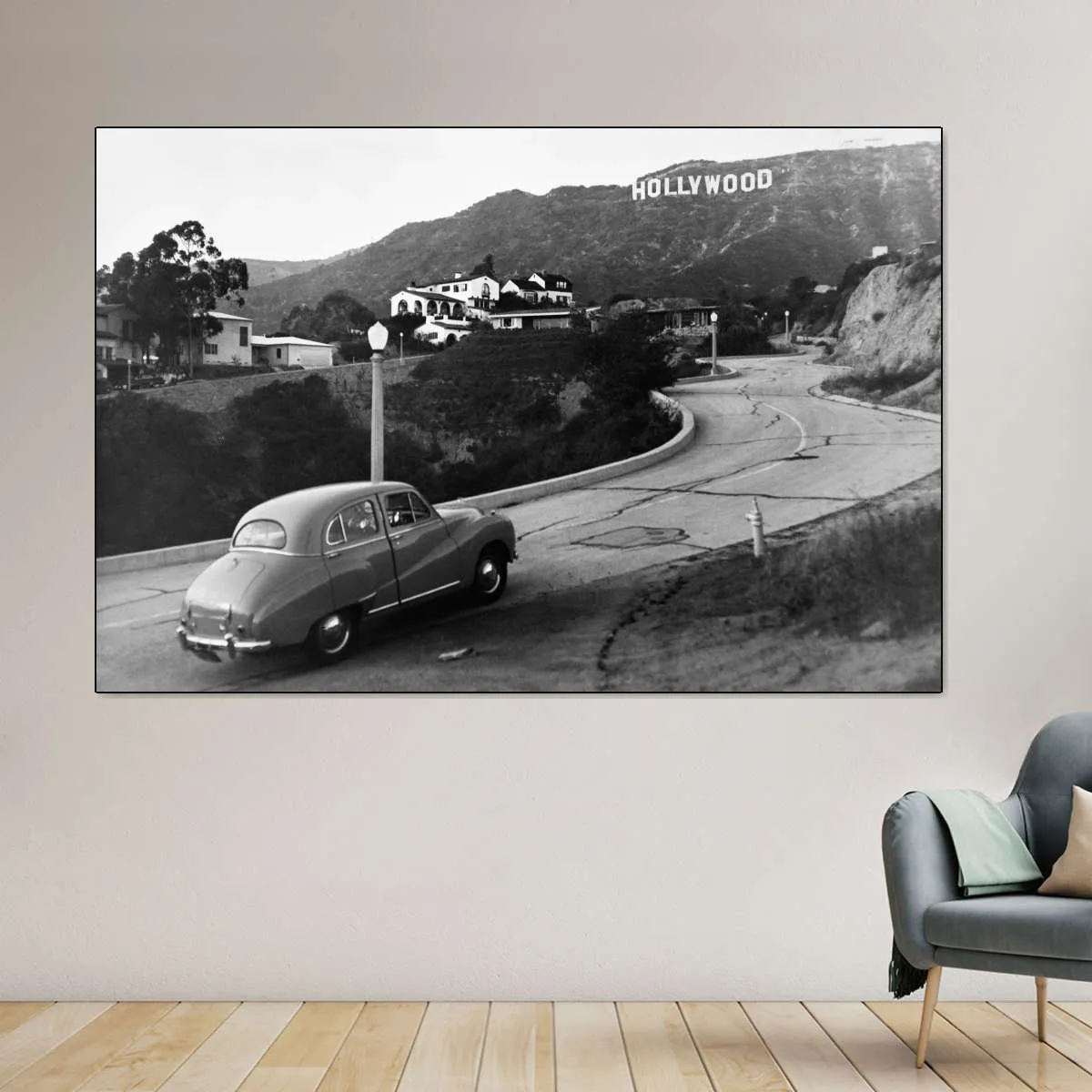1950s Austin Car Driving Up Hollywood Hills Wall Art