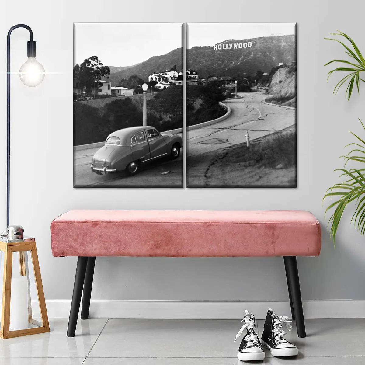 1950s Austin Car Driving Up Hollywood Hills Wall Art