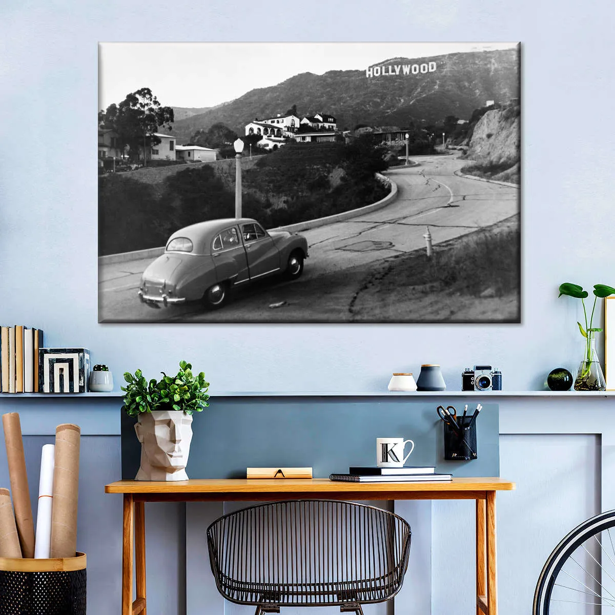 1950s Austin Car Driving Up Hollywood Hills Wall Art