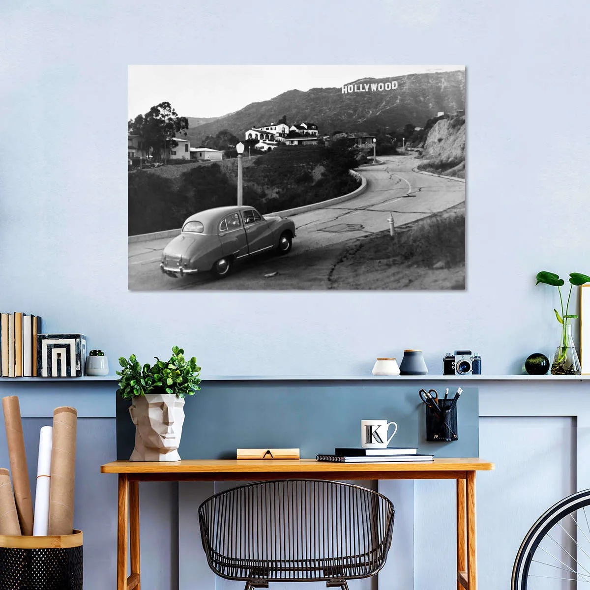 1950s Austin Car Driving Up Hollywood Hills Wall Art