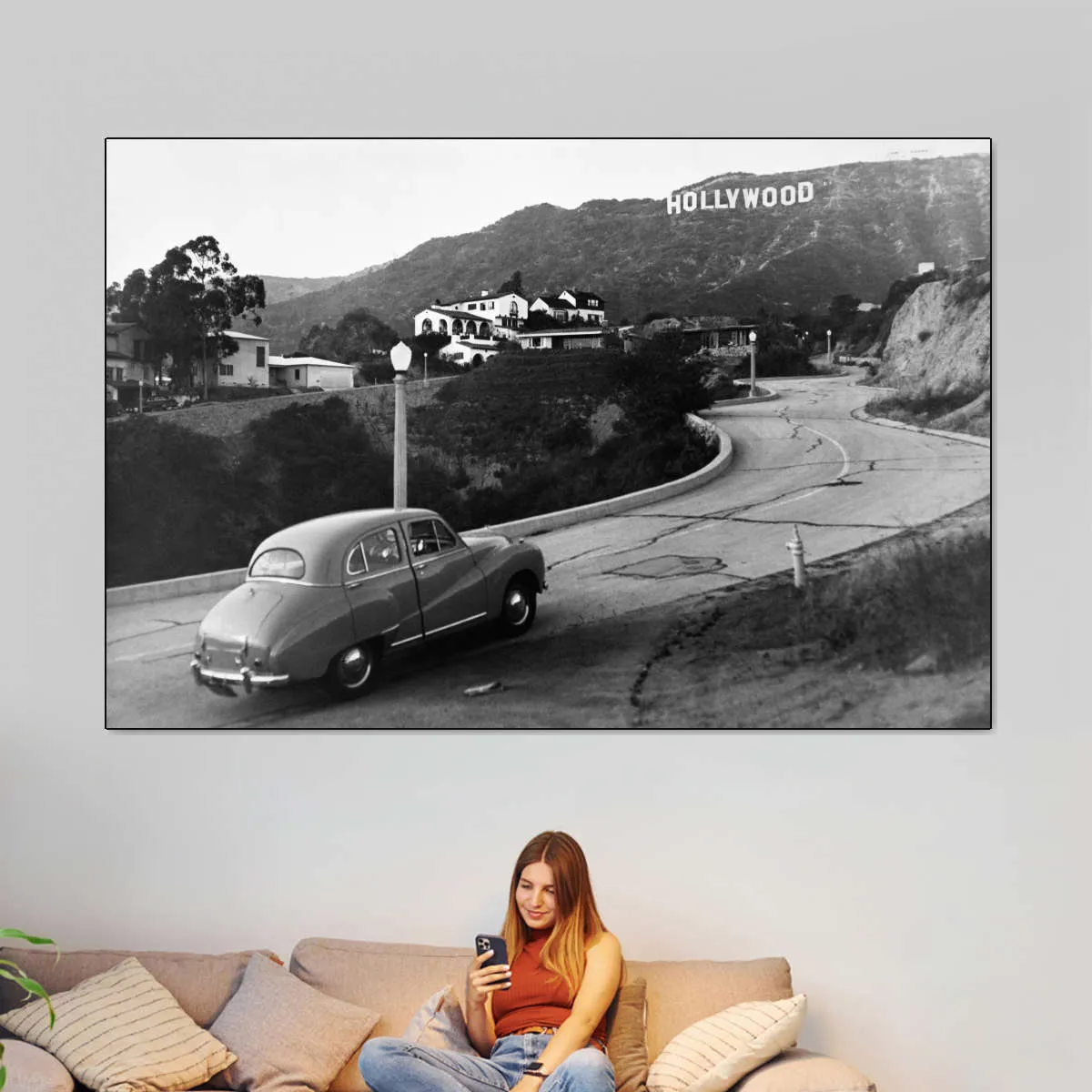 1950s Austin Car Driving Up Hollywood Hills Wall Art