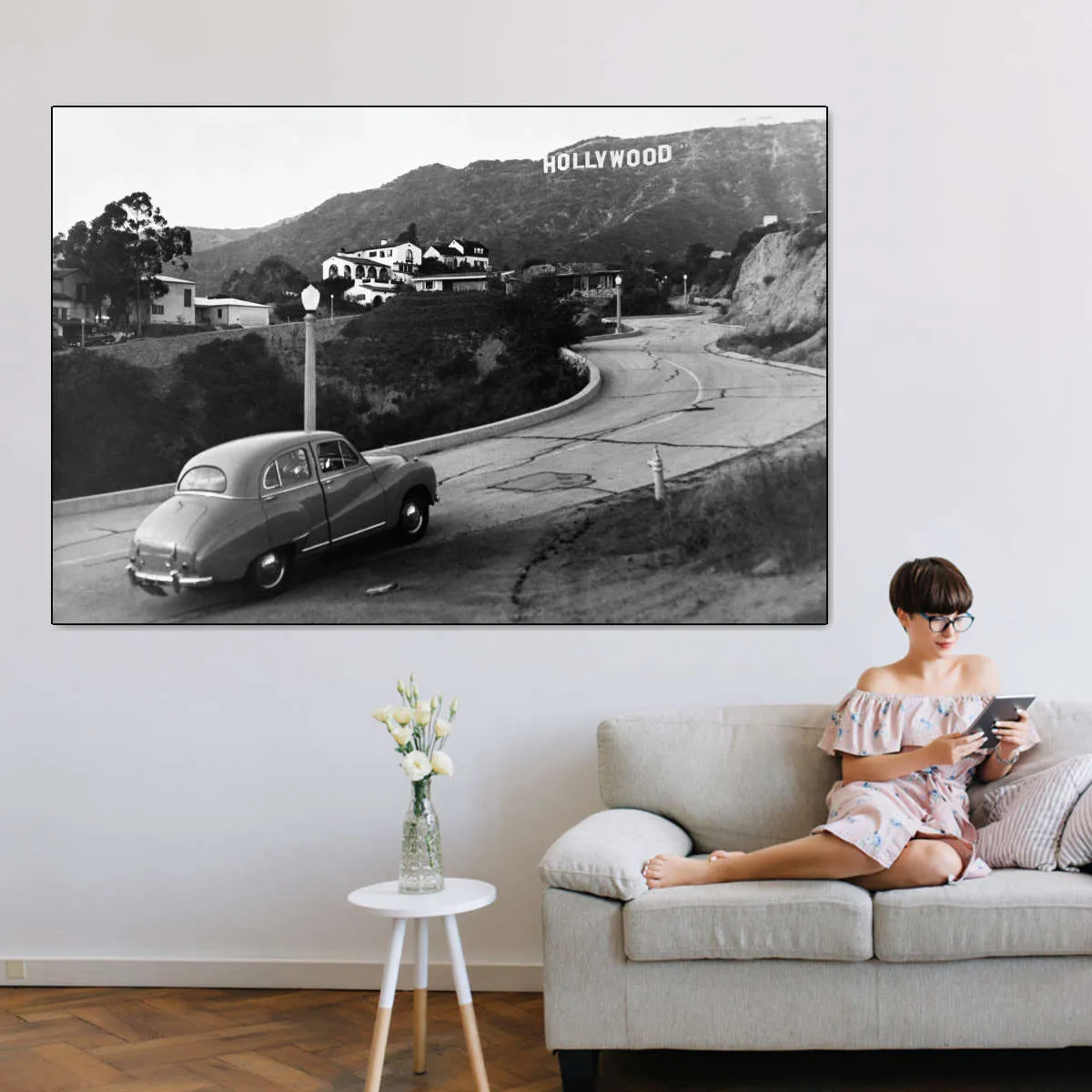 1950s Austin Car Driving Up Hollywood Hills Wall Art