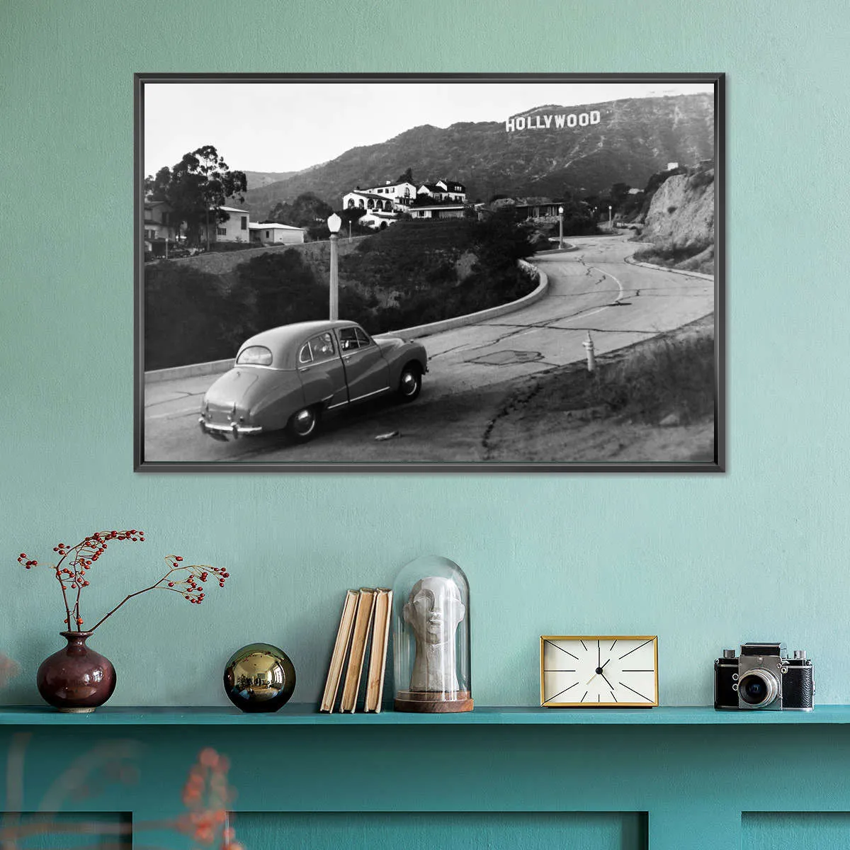 1950s Austin Car Driving Up Hollywood Hills Wall Art