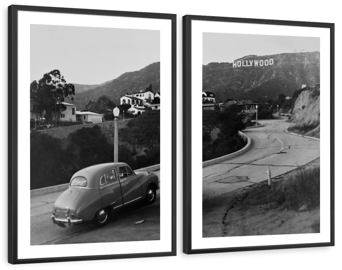 1950s Austin Car Driving Up Hollywood Hills Wall Art