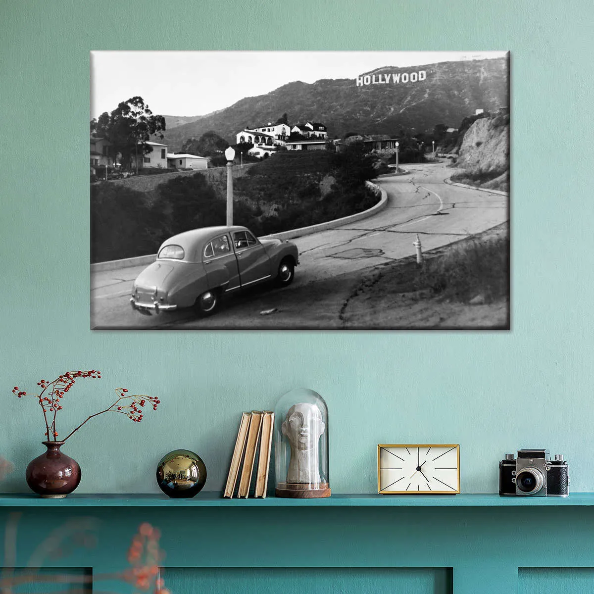 1950s Austin Car Driving Up Hollywood Hills Wall Art
