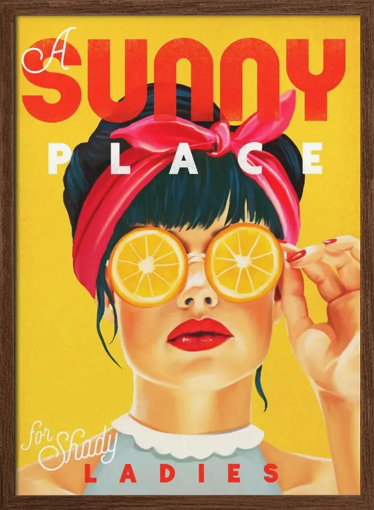 A Sunny Place For Shady Ladies Orange Pinup Art - Stretched Canvas, Poster or Fine Art Print