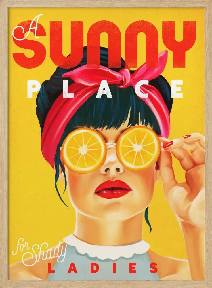 A Sunny Place For Shady Ladies Orange Pinup Art - Stretched Canvas, Poster or Fine Art Print