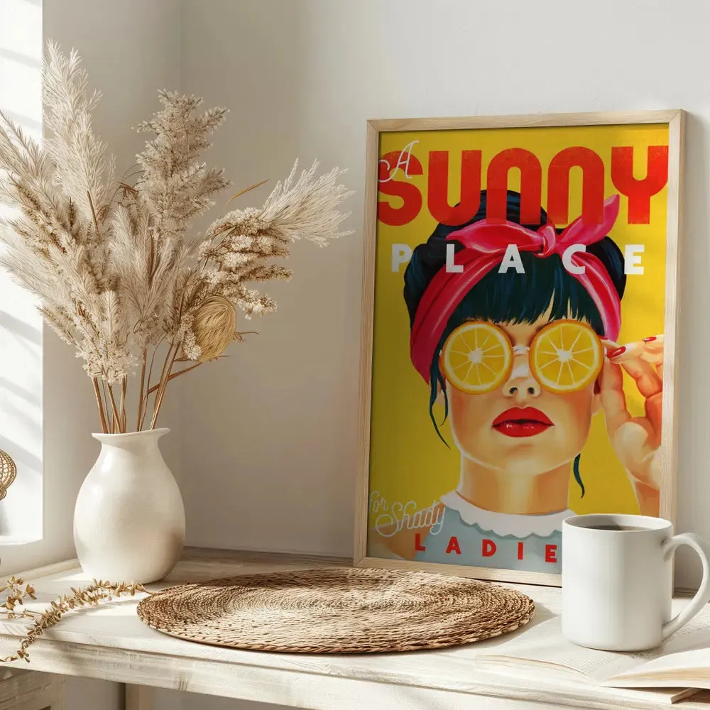 A Sunny Place For Shady Ladies Orange Pinup Art - Stretched Canvas, Poster or Fine Art Print