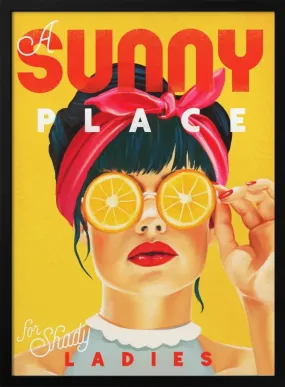 A Sunny Place For Shady Ladies Orange Pinup Art - Stretched Canvas, Poster or Fine Art Print