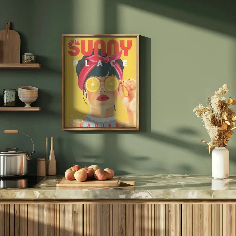 A Sunny Place For Shady Ladies Orange Pinup Art - Stretched Canvas, Poster or Fine Art Print
