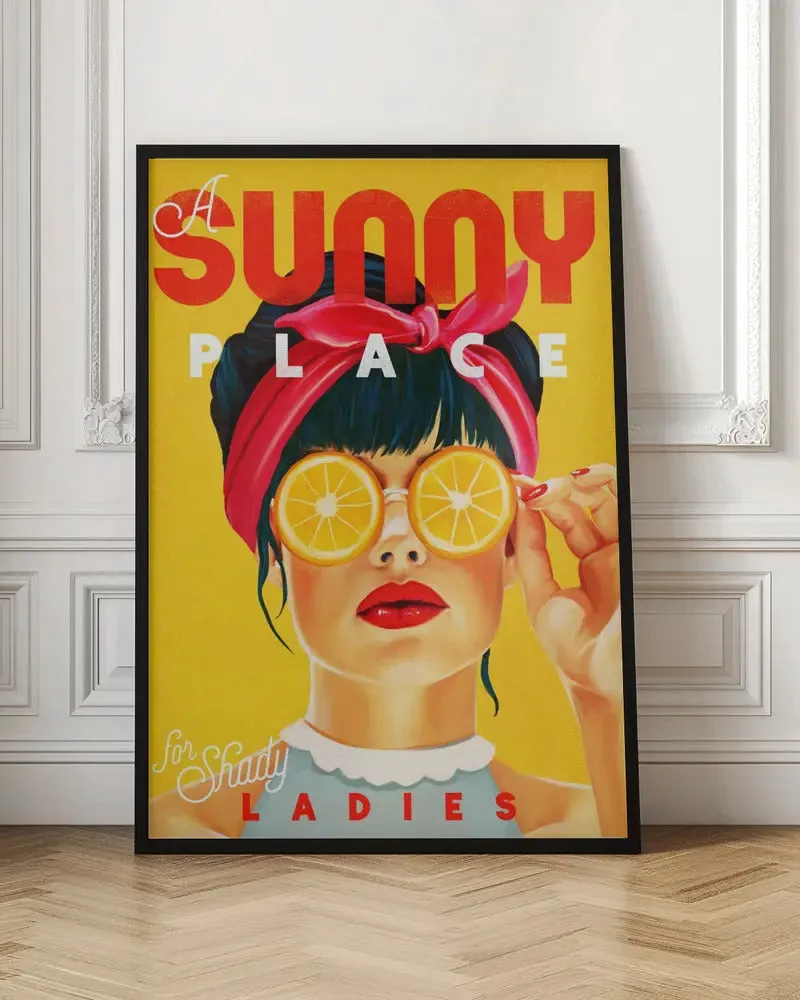 A Sunny Place For Shady Ladies Orange Pinup Art - Stretched Canvas, Poster or Fine Art Print