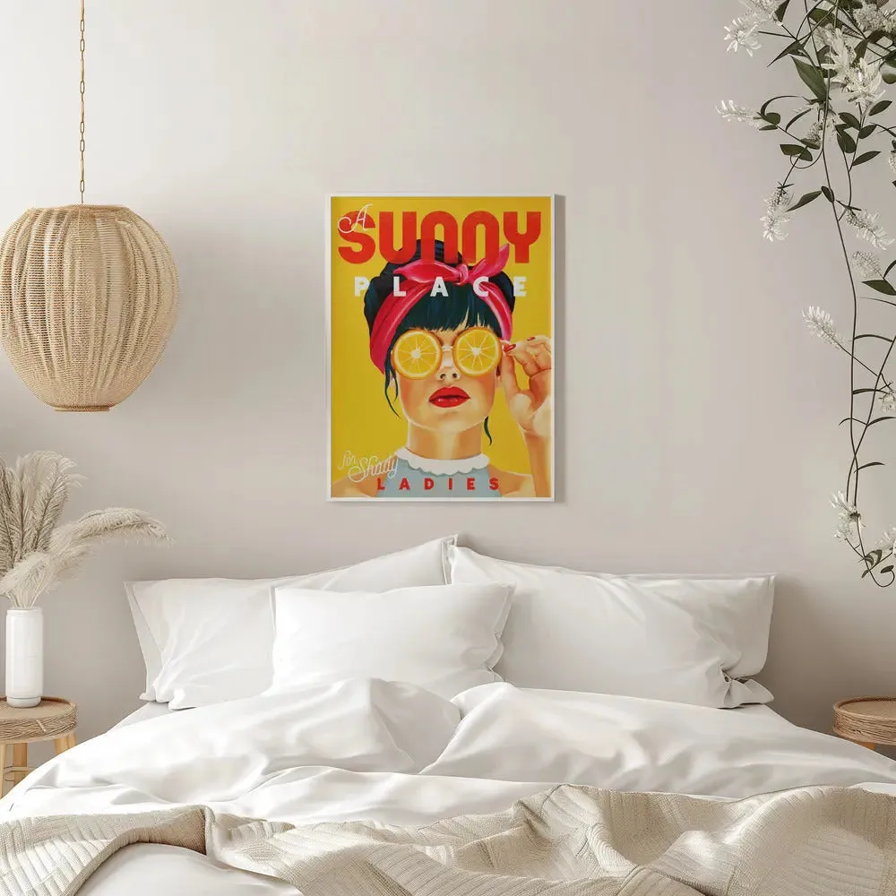 A Sunny Place For Shady Ladies Orange Pinup Art - Stretched Canvas, Poster or Fine Art Print