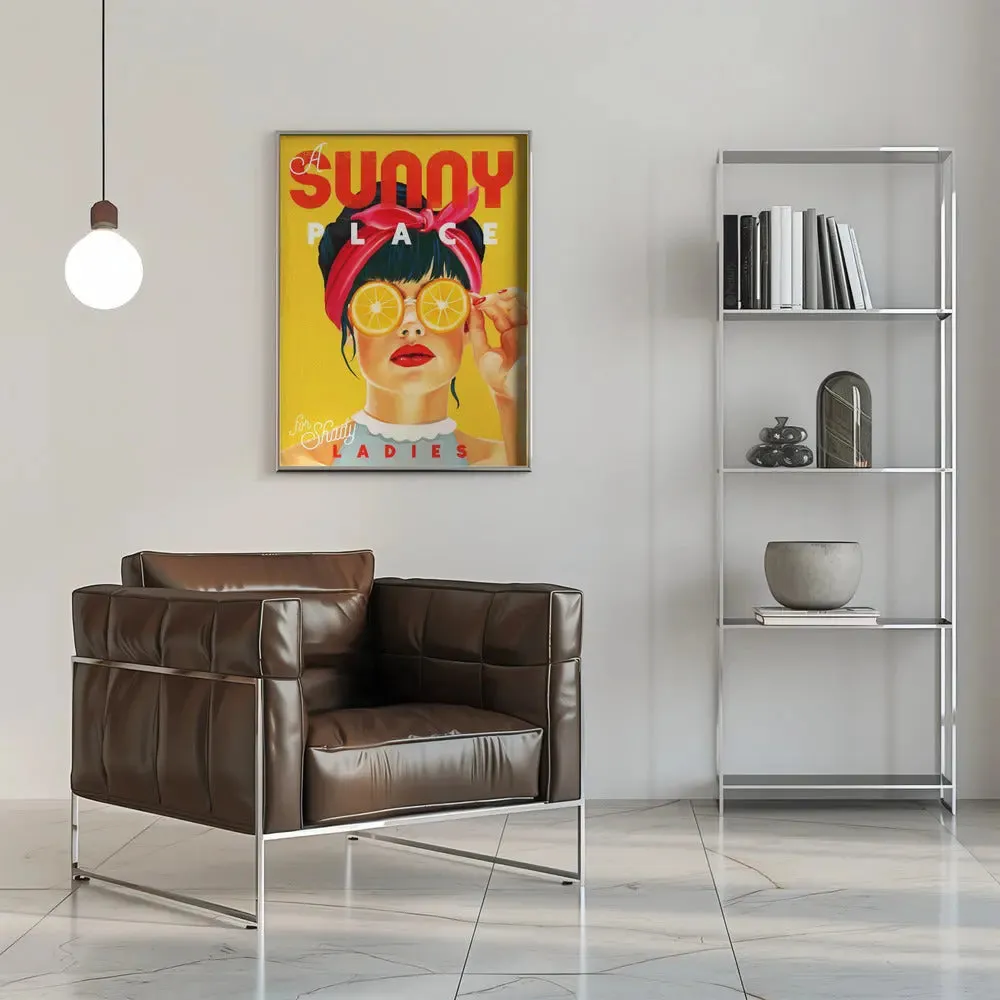 A Sunny Place For Shady Ladies Orange Pinup Art - Stretched Canvas, Poster or Fine Art Print