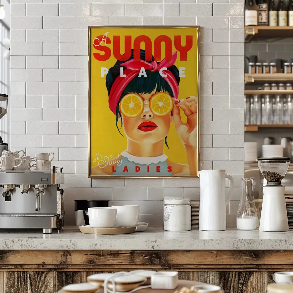 A Sunny Place For Shady Ladies Orange Pinup Art - Stretched Canvas, Poster or Fine Art Print