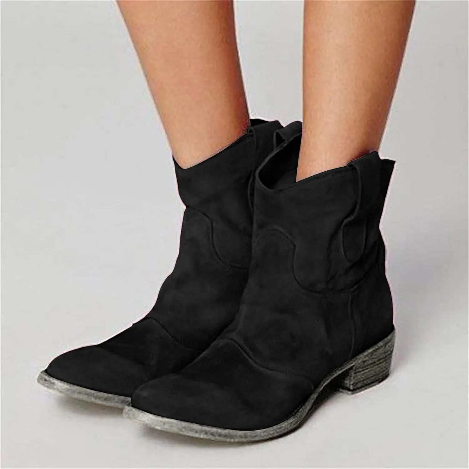 AMDBEL Booties for Women Dressy 2024 Ankle Boots Chunky Low Heel Suede Mid Calf Zipper Cowboy Boots Winter Booties