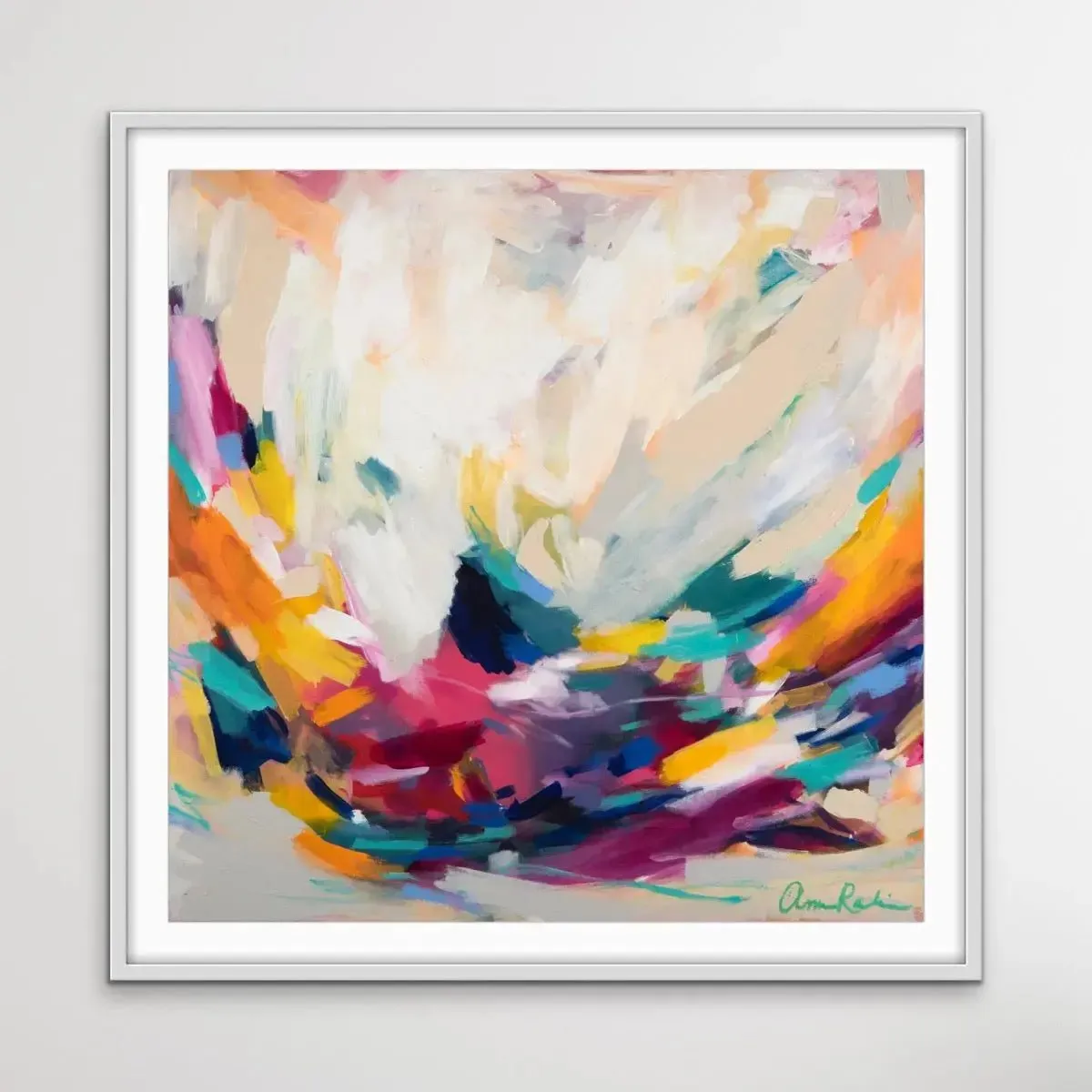 Amira Rahim - New Beginnings - Square Abstract Framed Canvas Print Wall Art Print