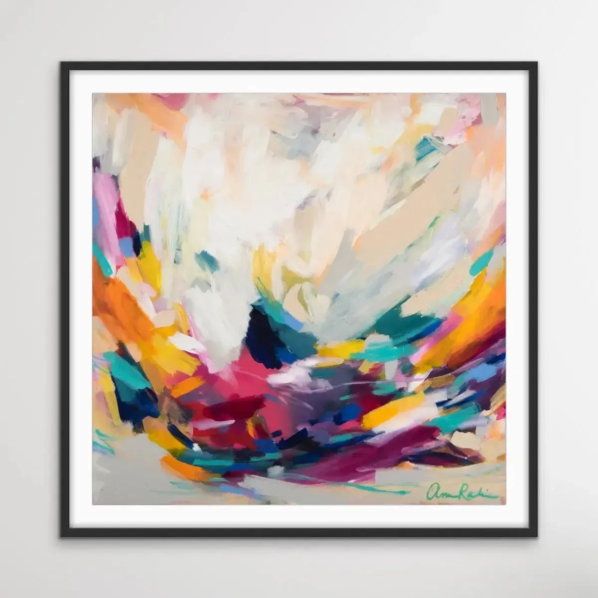 Amira Rahim - New Beginnings - Square Abstract Framed Canvas Print Wall Art Print