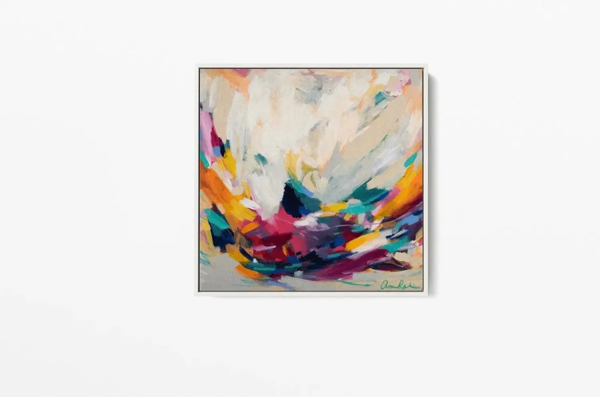 Amira Rahim - New Beginnings - Square Abstract Framed Canvas Print Wall Art Print