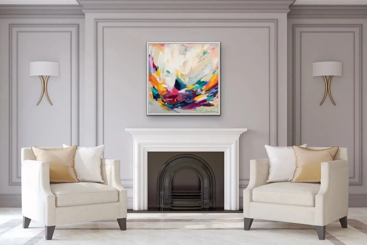Amira Rahim - New Beginnings - Square Abstract Framed Canvas Print Wall Art Print