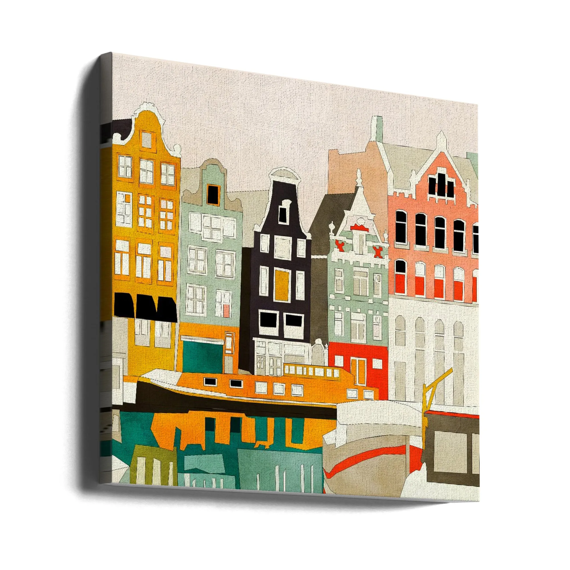 Amsterdam houses with ships, view 1 - Square Stretched Canvas, Poster or Fine Art Print