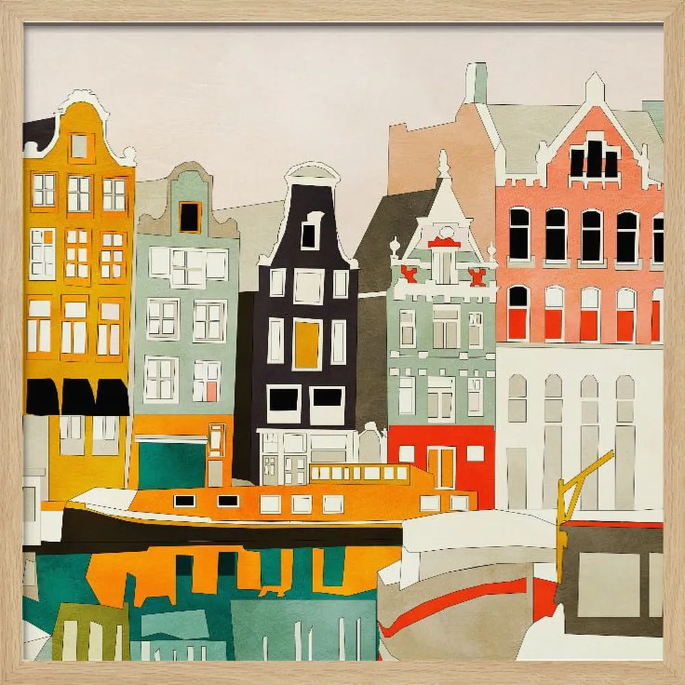 Amsterdam houses with ships, view 1 - Square Stretched Canvas, Poster or Fine Art Print