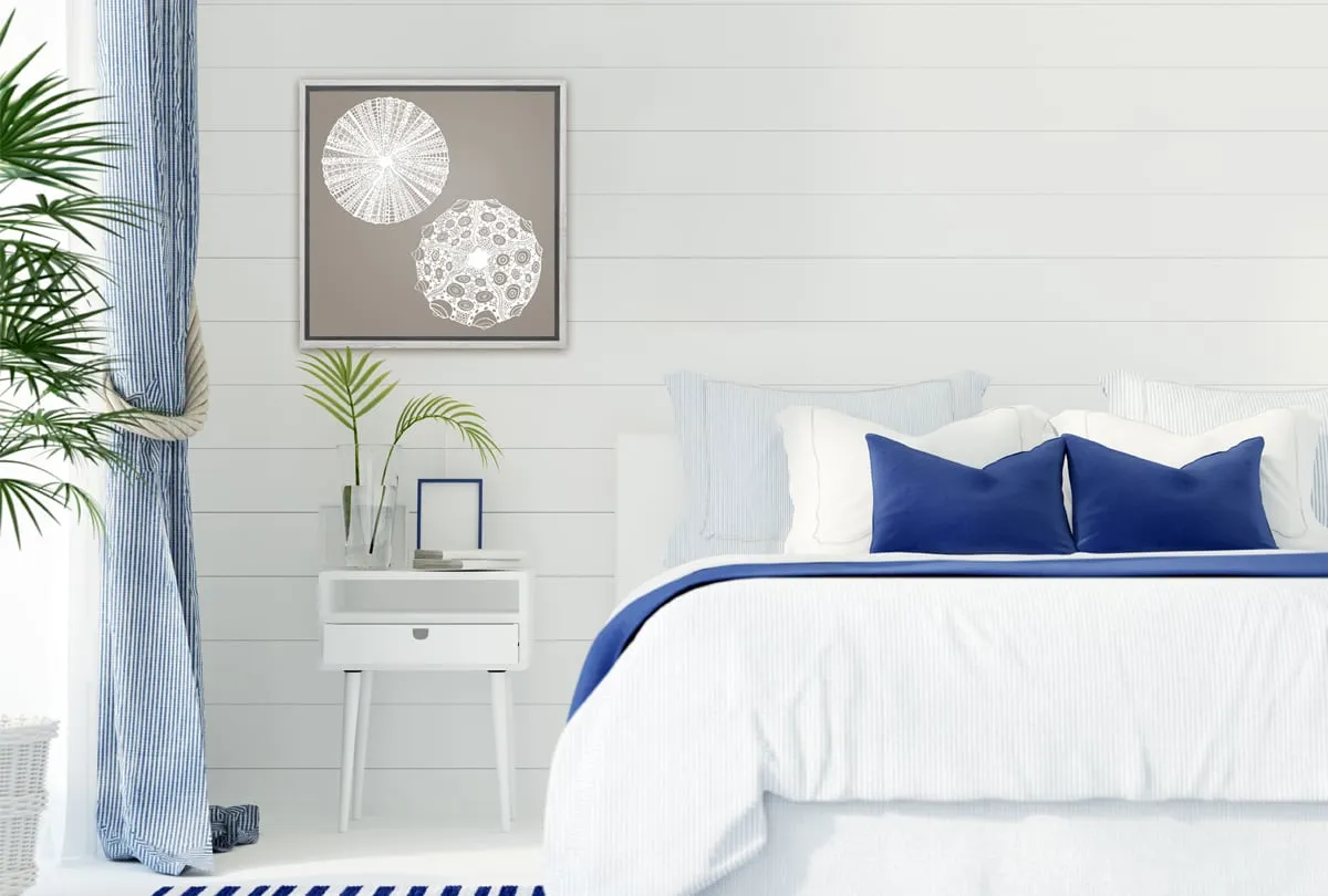 Anemone White on Beige | Canvas Wall Art Print