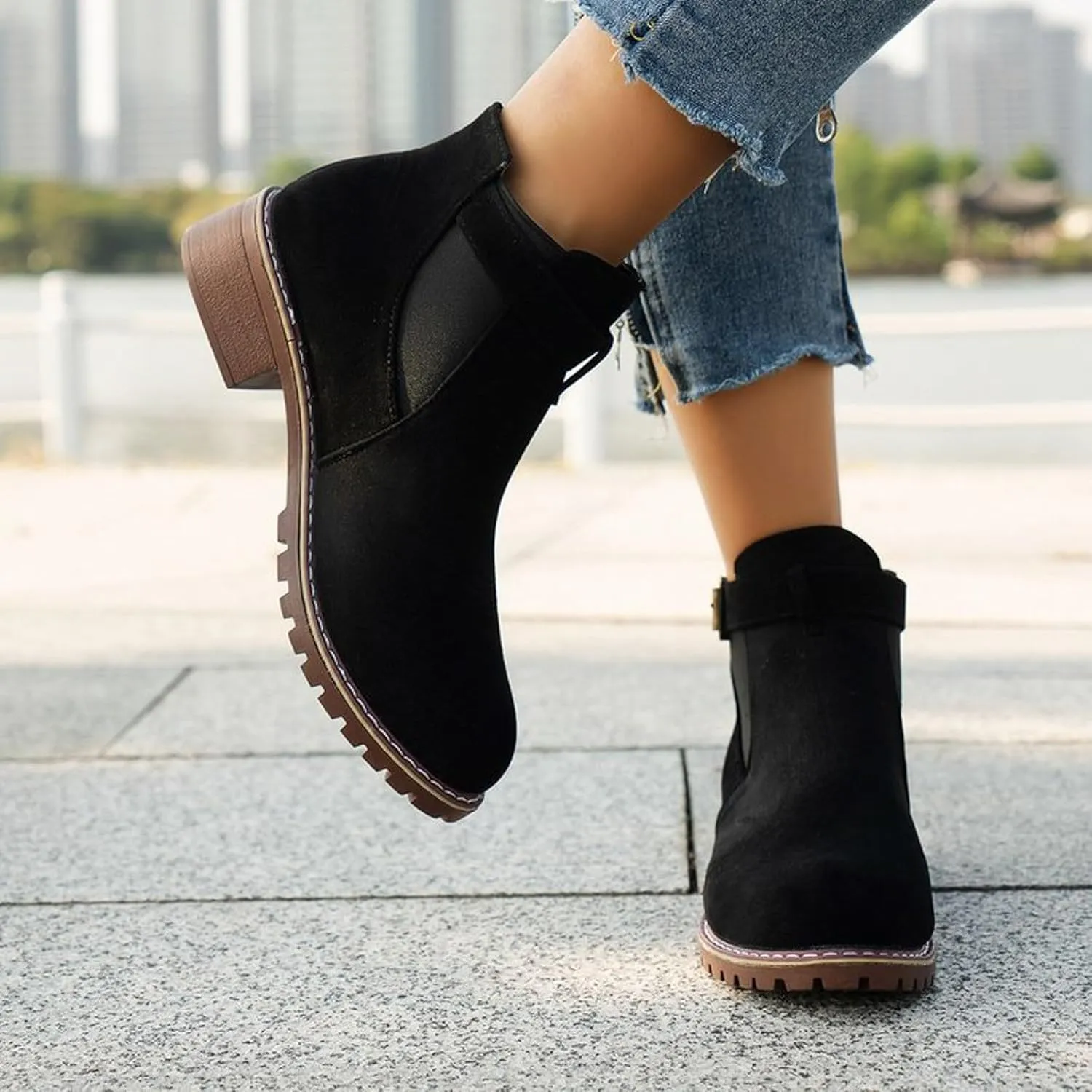 Ankle Boots for Women Womens Boots Mid Calf Boots Winter Fashion Casual Chunky Low Heel Short Round Toe Ankle Boots