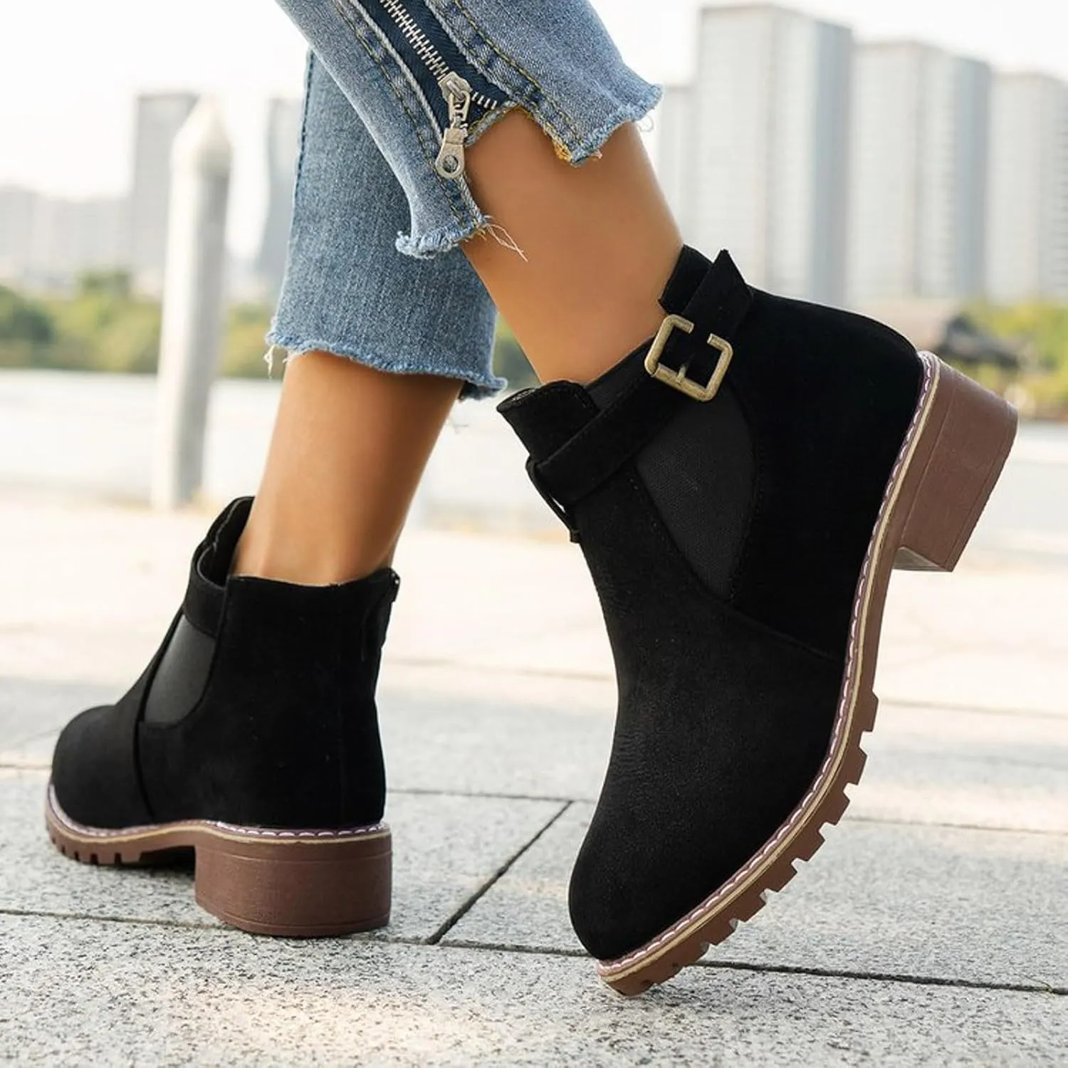 Ankle Boots for Women Womens Boots Mid Calf Boots Winter Fashion Casual Chunky Low Heel Short Round Toe Ankle Boots