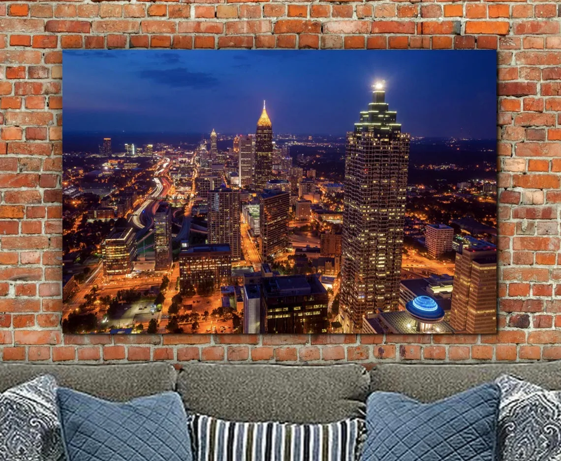 Atlanta Brite Night Skyline on Canvas