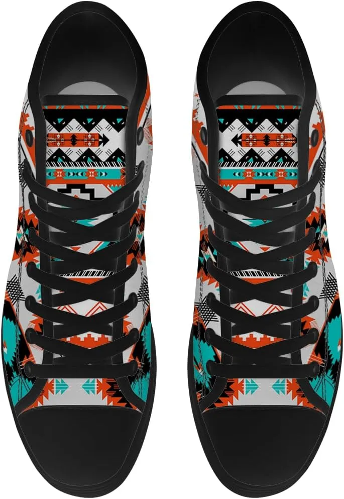 Aztec High Top Canvas Shoes for Men Women Native American High Top Sneakers Lace Up Casual Shoes Gifts for Dad Mom