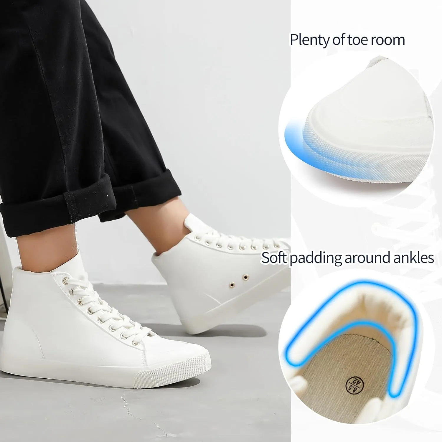 BENPAO Men's White High Top Sneakers Black Canvas Casual Shoes for Men Comfortable Fashion Sneakers Lace up Tennis Shoes