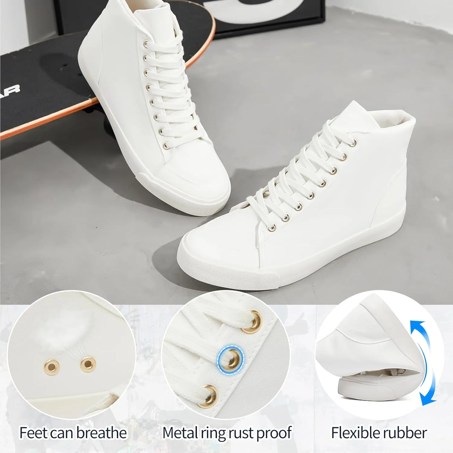 BENPAO Men's White High Top Sneakers Black Canvas Casual Shoes for Men Comfortable Fashion Sneakers Lace up Tennis Shoes